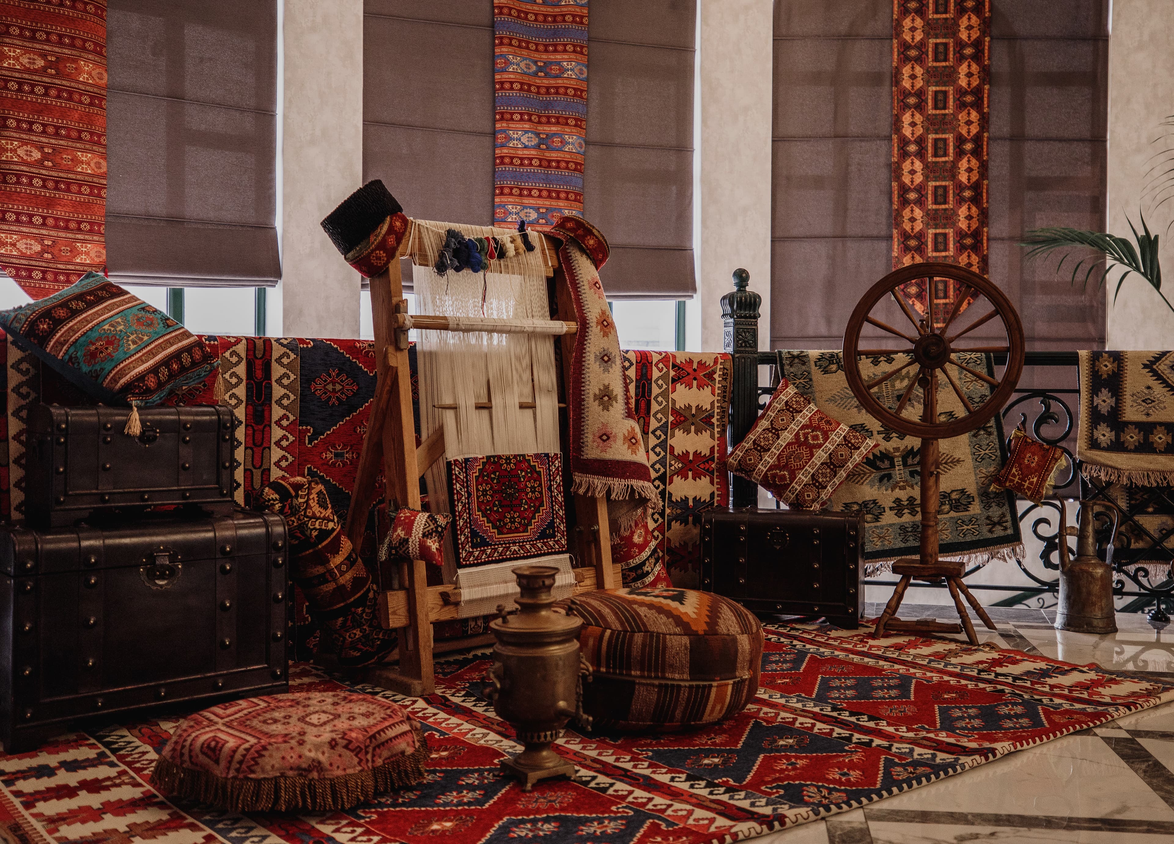 Traditional rug weaving on vertical loom